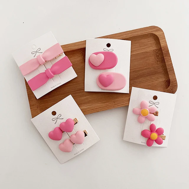 Jiayu Custom Small-sized Pink Series Girl Hairpins Resin Sanding Heart-shaped Ponytail Clip Korean Style Graceful Duck Clip