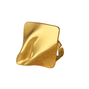 MW Fashion Jewelry Waterproof Non Tarnish 18K Gold Plated Irregular Square Wave Stainless Steel Jewelry Rings for Women Gift