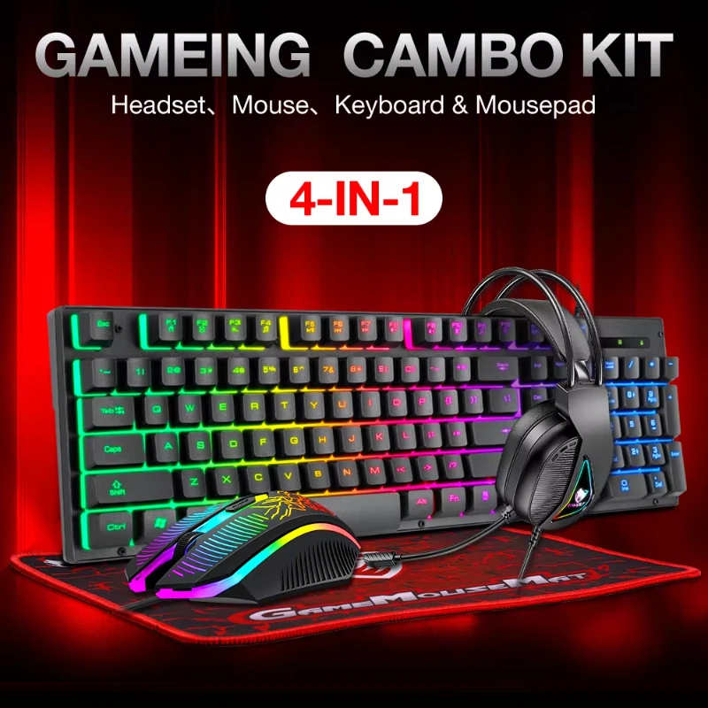 Hot Sale 4 in 1 Portable Wired Gaming Keyboard and Mouse Mousepad Headphone 4 in 1 Combo aperçu 3