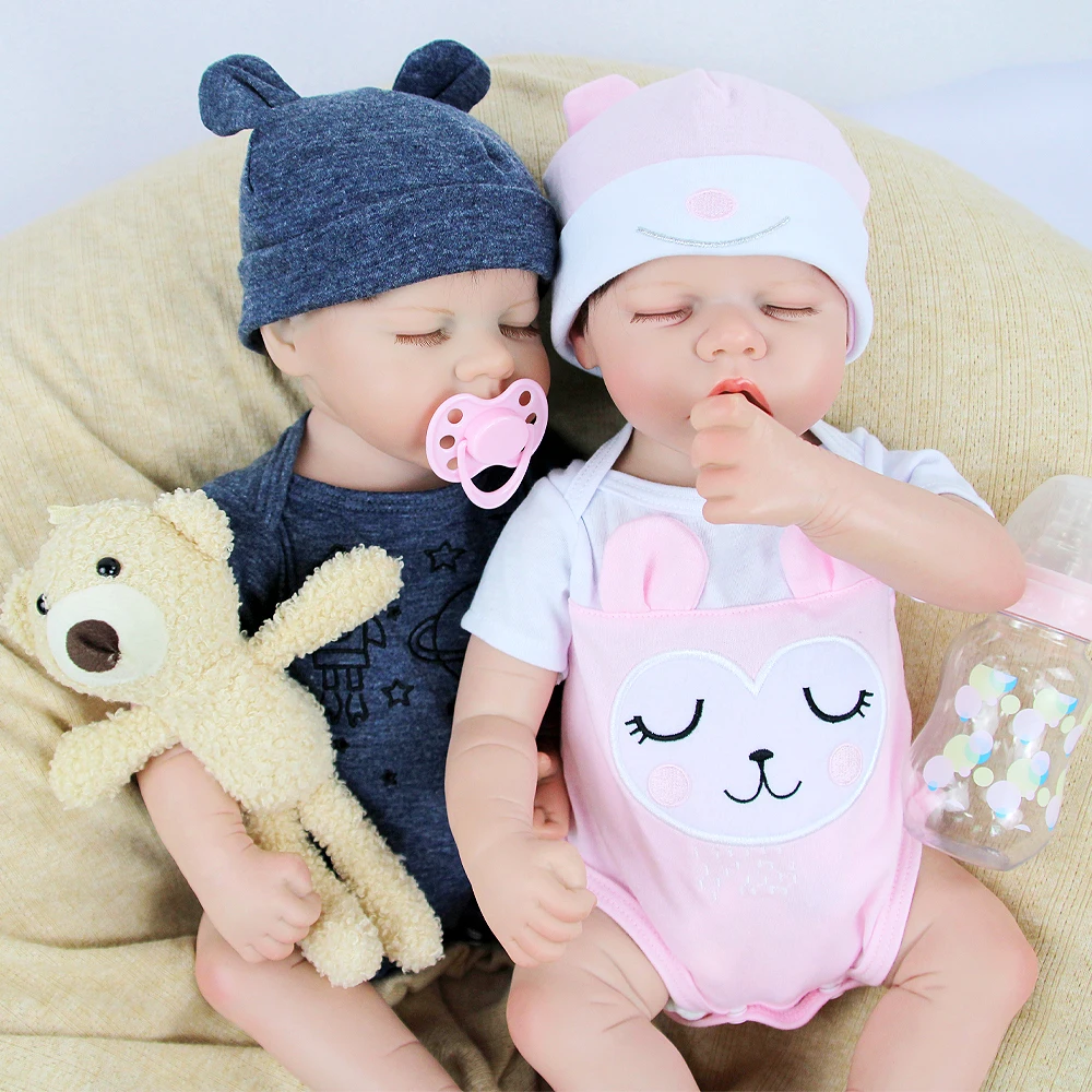 Twins Reborn Doll 18 Inches Lifelike Newborn Baby Soft Vinyl Silicone ...