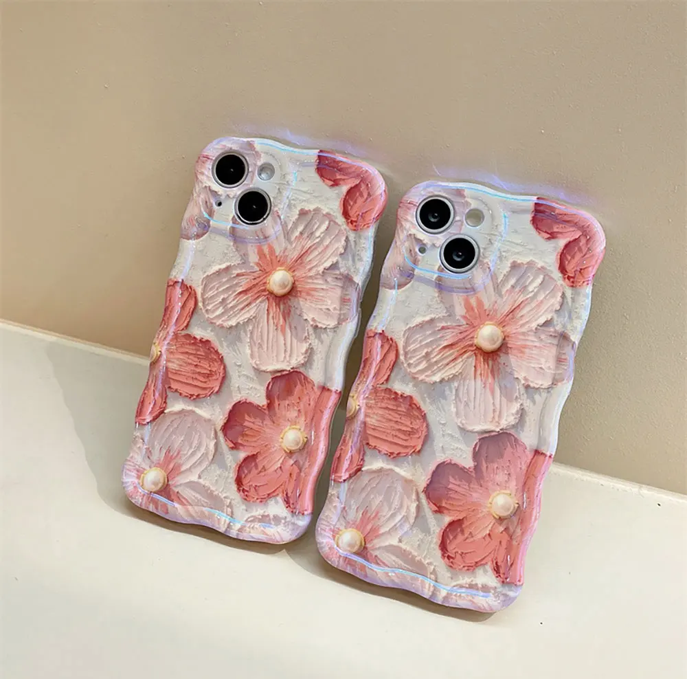 Oil Painting Flower Phone Case For Iphone X 7 8 10 11 12 13 14 15 Max Pro Plus Pink Pearl Sjk187 Laudtec details