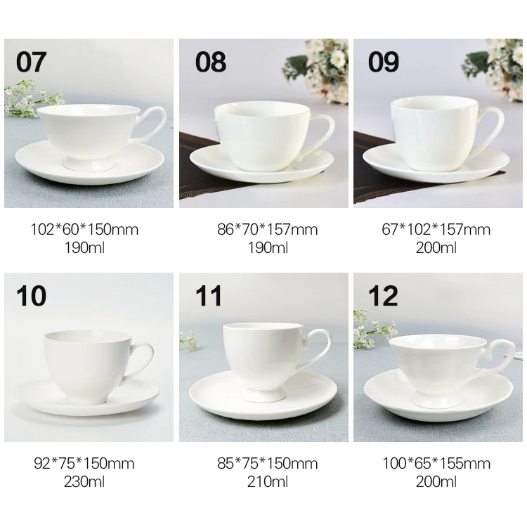 Wholesale Sublimation Custom Decal Printing Cups Simple White Blank Ceramic Bone China Coffee Tea Cup and Saucer Set