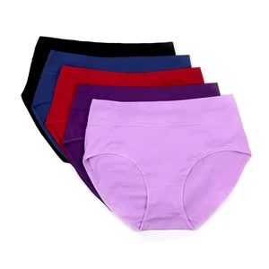 Hot Selling Soft Knitting and Weaving Plus Size Solid Color Custom 5xl High Waist Cotton Women's Underwear Briefs
