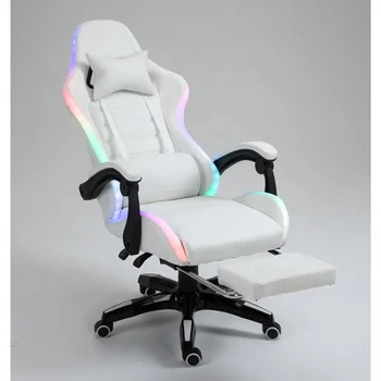 Cheap Ddp Full White Pu Leather Computer Pc Game Chair Silla Gamer Led