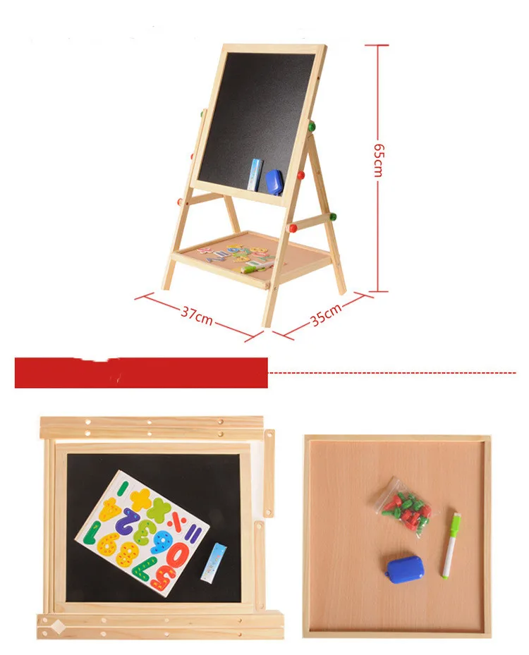 Children's Wooden Double-sided Magnetic Adjustable Drawing Board for Baby