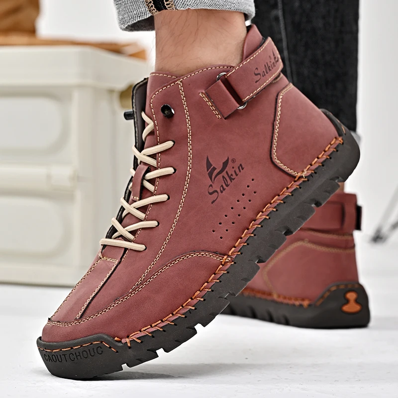 New Arrival Large Size OEM Accept Custom LOGO Hand Made Microfiber Leather Anti Slip High Top Men Casual Boots