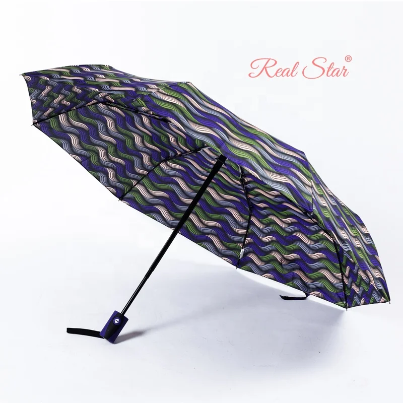Happy Swan China Factory Auto Open and Close 3 Folding Printing Umbrella