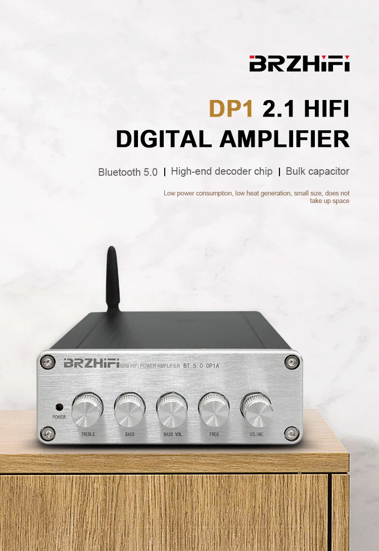 BRZHIFI  DP1  2.1 hot selling  class D mini  HIFI power amplifier and BT 5.0 maximum output power 50W*2  digital power amplifier manufacture