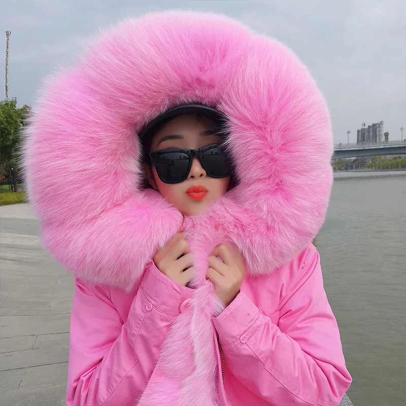 Drop Ship Maomaokong Oversize Fox Fur Hood Parka Coat Real Rabbit