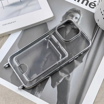 Large hole transparent electroplated TPU wallet trading card holder phone case for iPhone 15 Pro max 14 13 12 11