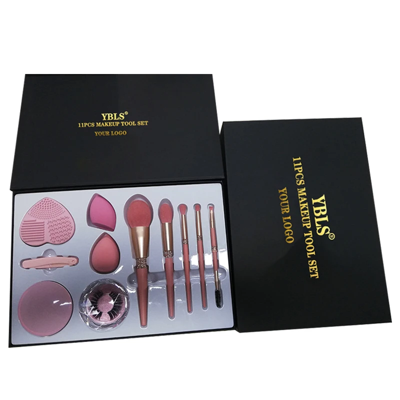 Фирменная креативная портативная светодиодная Кисть для макияжа, набор с зеркалом и ящиком для хранения, Вращающийся складной набор кистей для макияжа