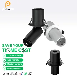 PULUOTI Recessed Cut 55mm 75mm 95mm COB Spot Light Aluminum White Black Ceiling Spotlight 10W 15W 20W 35W for Indoor Home Office