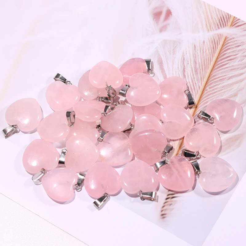 Natural Crystals Healing Stones Jewelry Pendant Rose Quartz Heart Stone