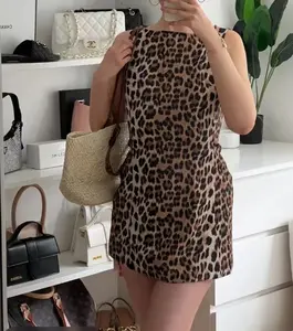 Elegant Leopard Print Polyester Bodycon Dress O Neck Breathable Washable  for Summer Day ODM Service Available