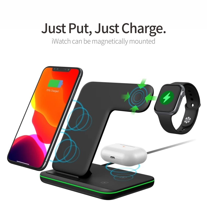Wireless Charger Stand 15W Qi Fast Charging Dock Station for Watch iWatch 5 For iPhone 12 11 XS XR X 8 Z5A