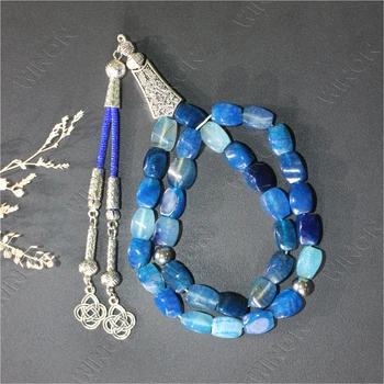 Muslim Natural Stone Blue Dragon Vein Agate Jewelry Prayer Beads 33 Islamic Misbaha Tasbih Tasbeeh Arab Jewelry