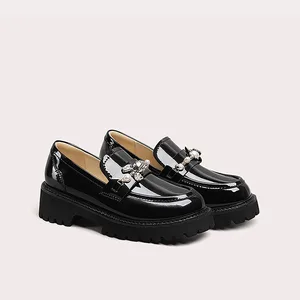 Lily Wei Mary Jane Garden Shoes Factory Price Loafers Women's Thick-Soled Soft British Style Genuine Black Thick-heeled