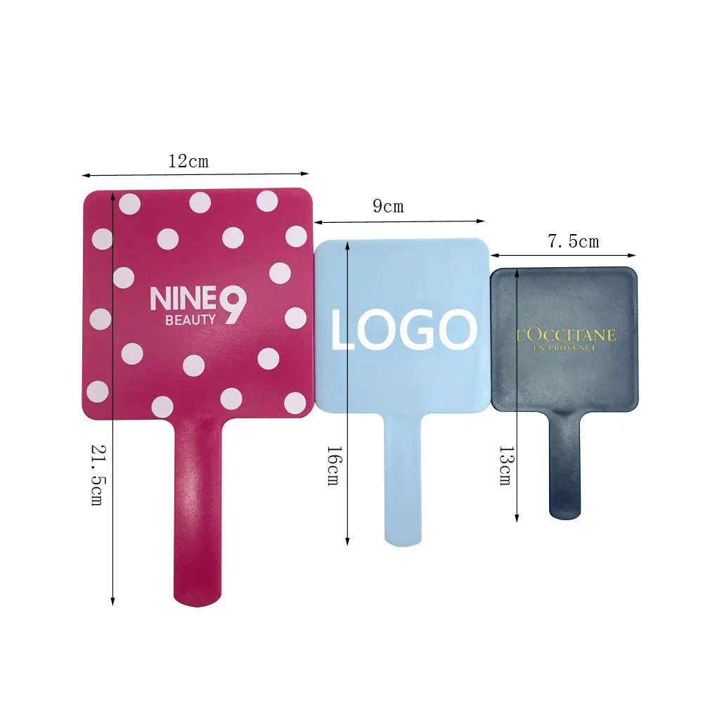 Hand Mirror Logo Custom Square Shapes Cosmetic Pink Handheld Mirrors Wholesale Pocket Makeup