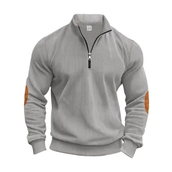 Edingle Men's 100% Polyester Casual Sweatshirt High Quality Quarter Zip Corduroy Bottom Plain Dyed Custom Logo Loose Fit Spring