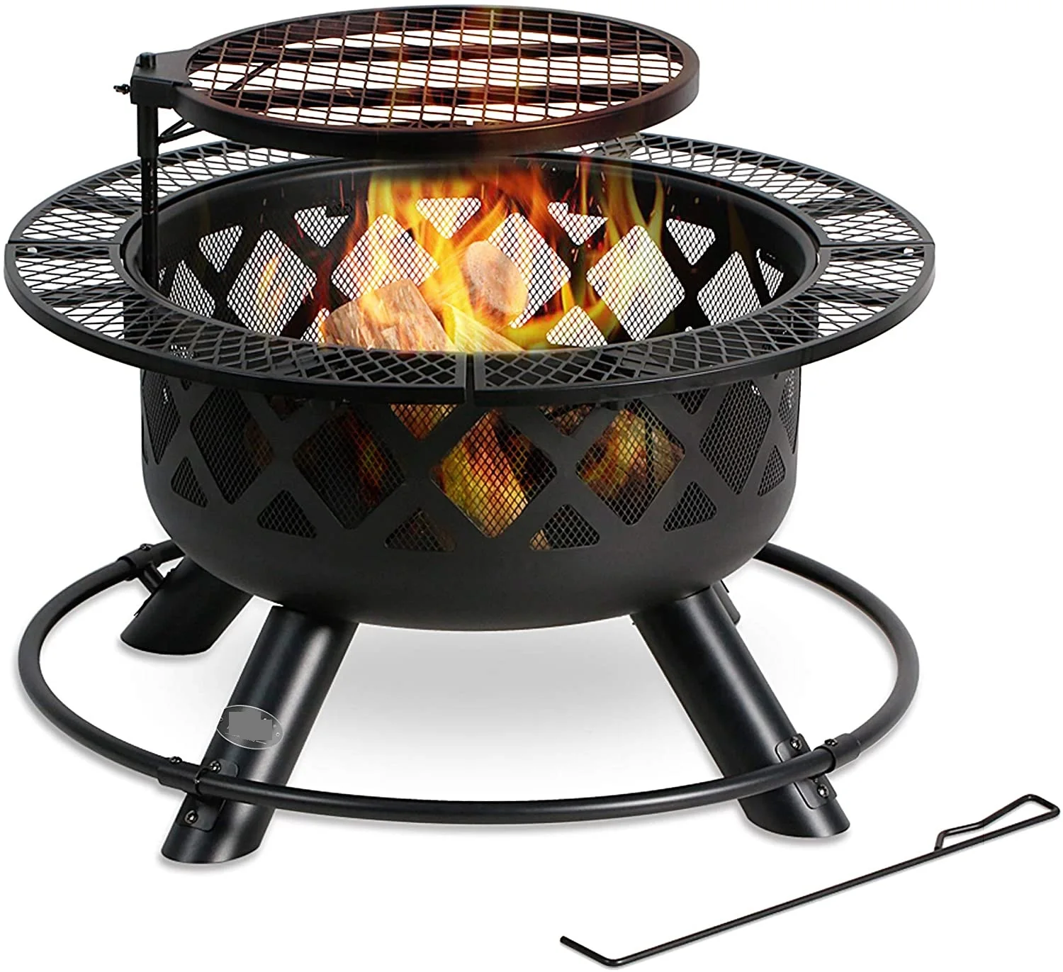 32 Inch Outdoor Backyard Patio Fire Pit Black Wood Burning Fire Pit  BBQ Grill Charcoal