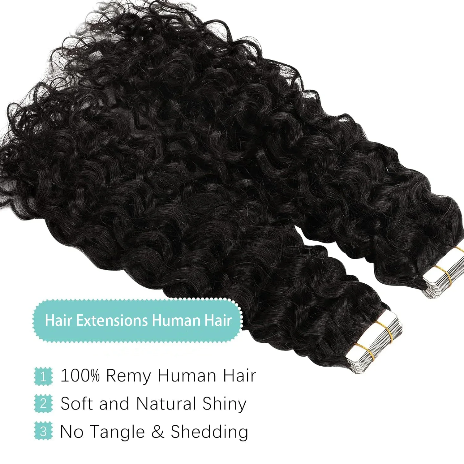 Extensii de păr cu bandă adezivă, 26 de inci, cu onduleuri adânci, pentru femei de culoare, 100% păr Remy, cu bandă adezivă, culoare naturală, negru #1B_voghion.com