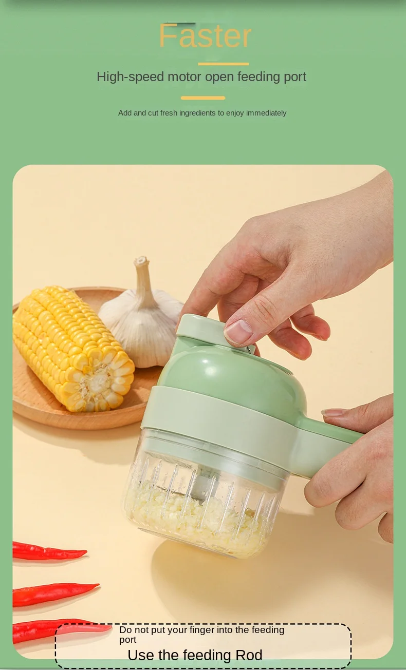 Multifunctional 4 in 1 Handheld Electric Vegetable Cutter Set Carrot Potato Chopper Cutting Machine