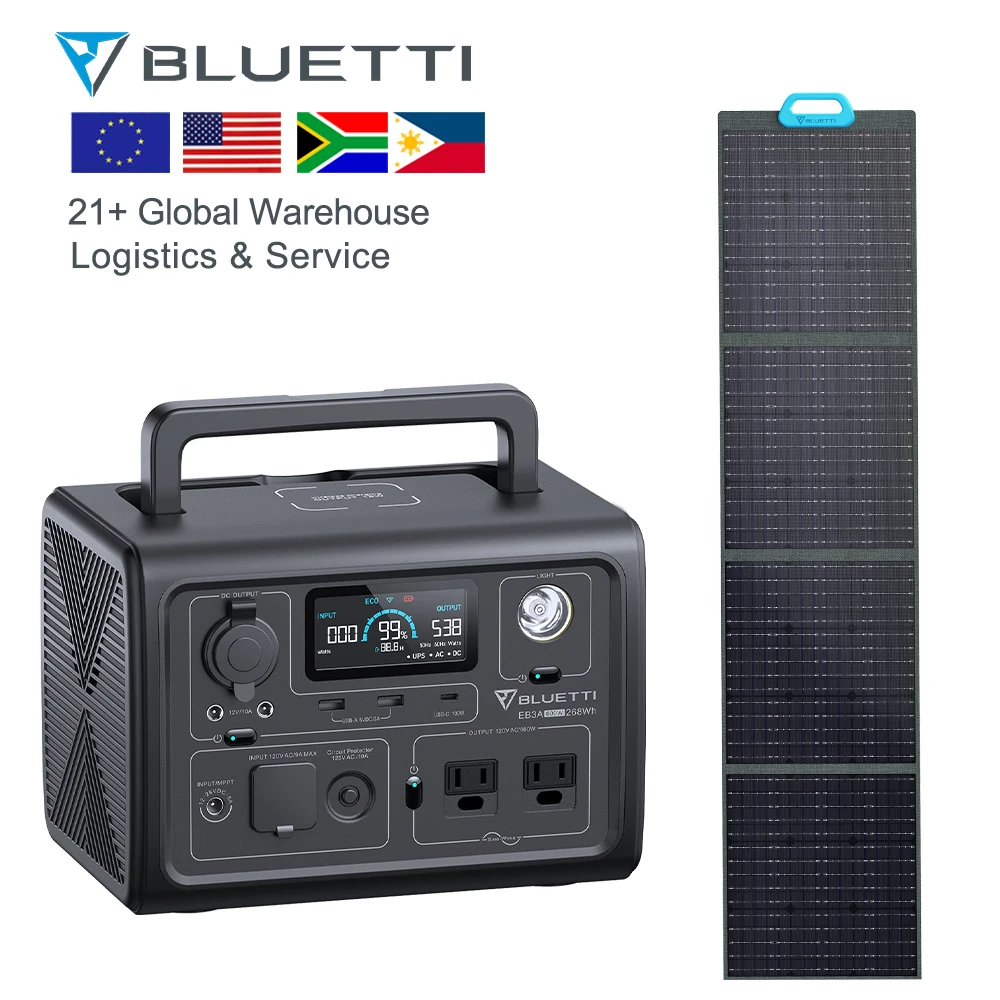 Bluetti EB3A+PV120 Solar Generator 110v Solar Panels Lithium Bidirectional  Inverter With Quick Charge