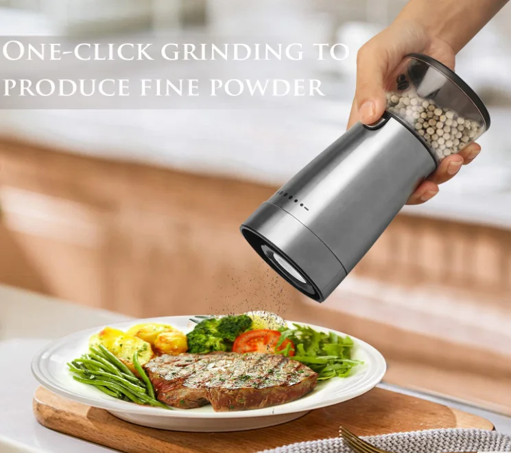 USB Rechargeable Electric Spice Grinder Kitchen Tools Glass Jar Salt and Pepper  Grinder