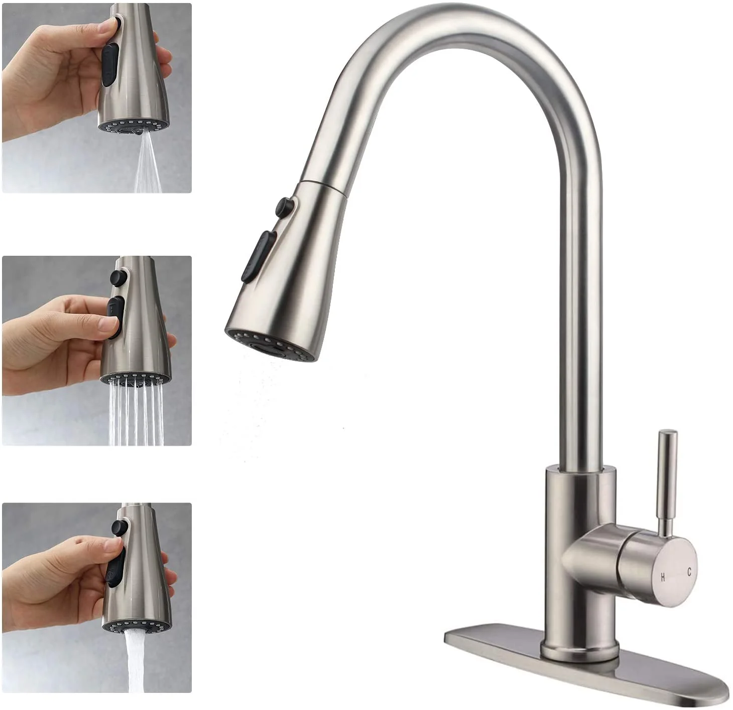 Kitchen Sink Faucet Pull-Down Kitchen Faucet In Brushed Nickel – 3 ...