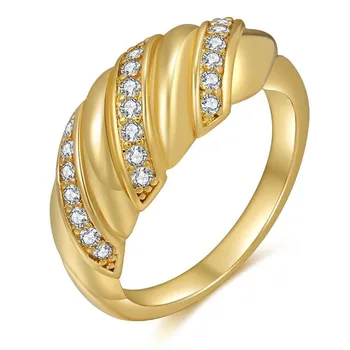 18K Gold Plated Fine Stainless Steel Finger Ring Excellent Quality Chunky Fashion Jewelry for Wedding Engagement Party Gift