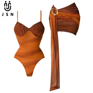 JSN 2026 New Design Customized Gradient Color Women's Two Piece Bikini with Beach Skirt Fashionable Hot Sale Swimwear Beachwear