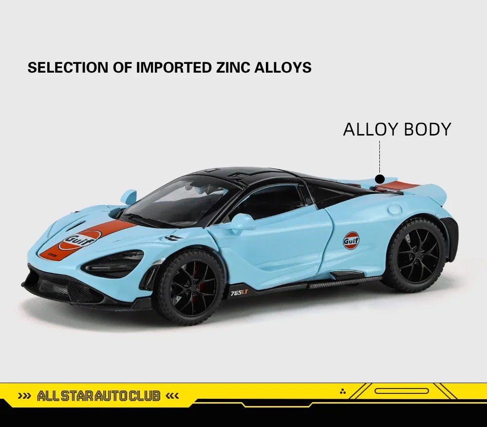 ZYX 1/32 Mclaren 765LT Supersport Car Zinc Alloy Pull Back Diecast