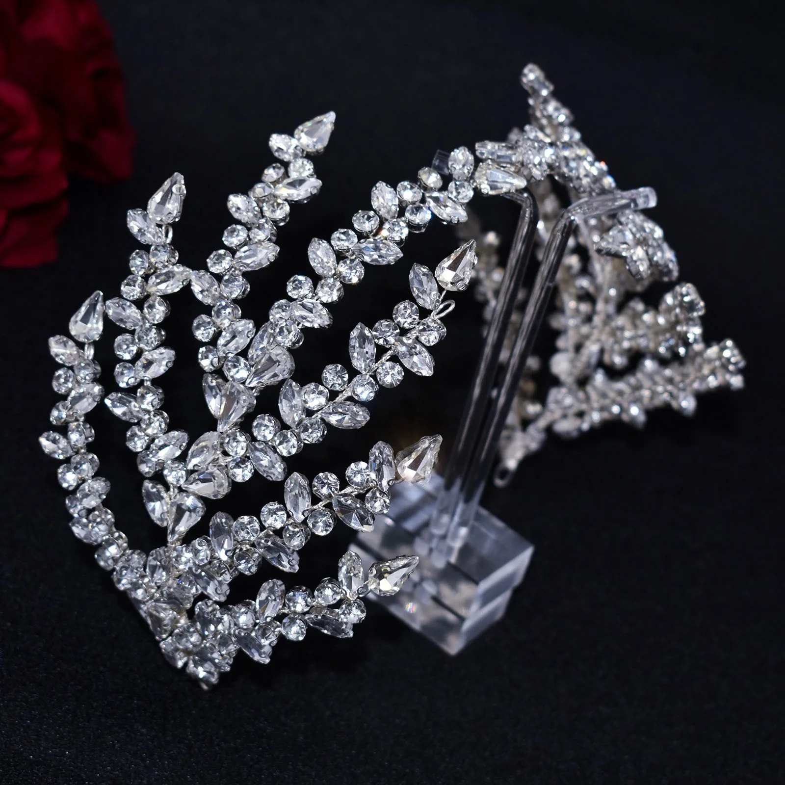 Луоксин ручной работы со стразами и листьями украшения для волос с кристаллами Свадебные аксессуары невесты повязка на голову