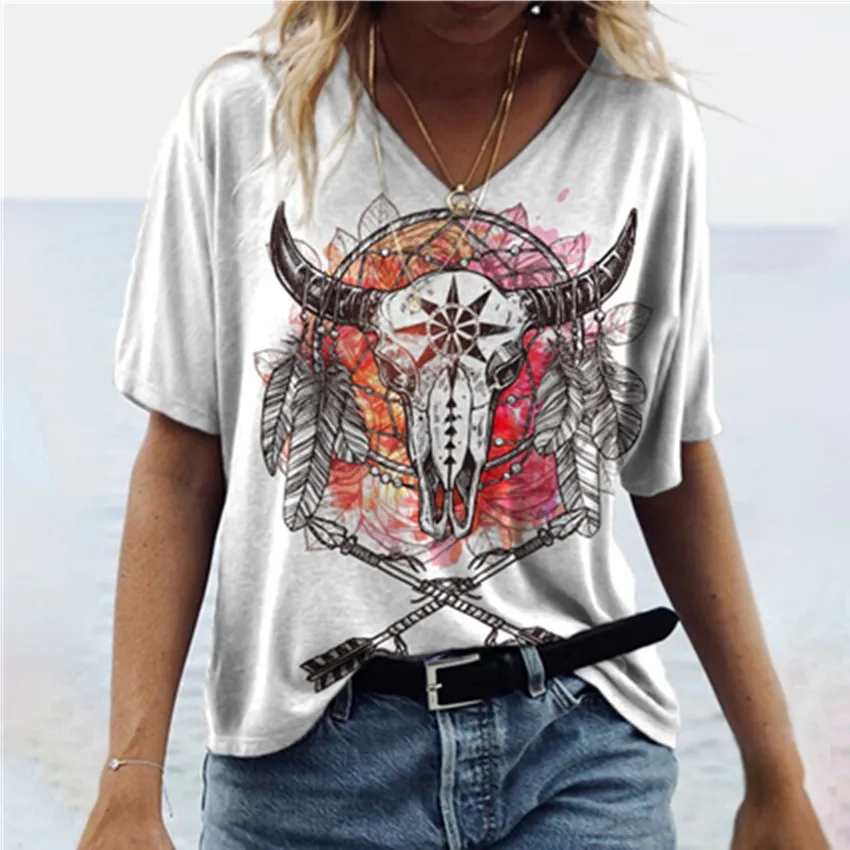 2023 Summer Cowgirls Vintage V-neck Short Sleeve Tee Blouses Tops Women  Western Aztec Print T Shirts - Buy Short Sleeve T-shirt Printing Graphic  Tee Shirts Clothing Woman Fashionable Women Tops,Women's O Neck