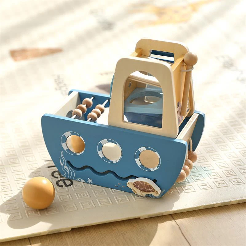 New Arrival 5-in-1 Multifunction Wooden Pirate Ship Toys Kids Montessori Toys Early Learning Educational Toys for Baby Toddlers