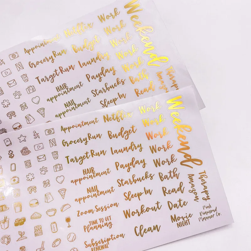 Gold-embossed Laser PVC Stickers Transparent Waterproof Durable Labels for Planners Custom Logo Decorative Labels Irregular