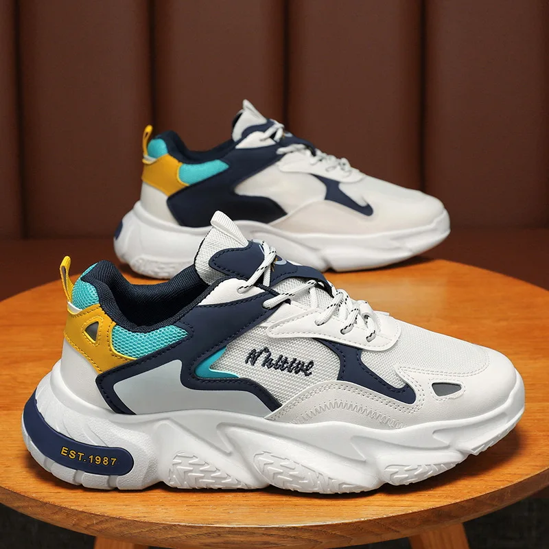 Trendy Men Breathable Mesh Shoes Versatile Thick Sole Sports Shoes Causal Walking Running Sneakers Causal Shoes