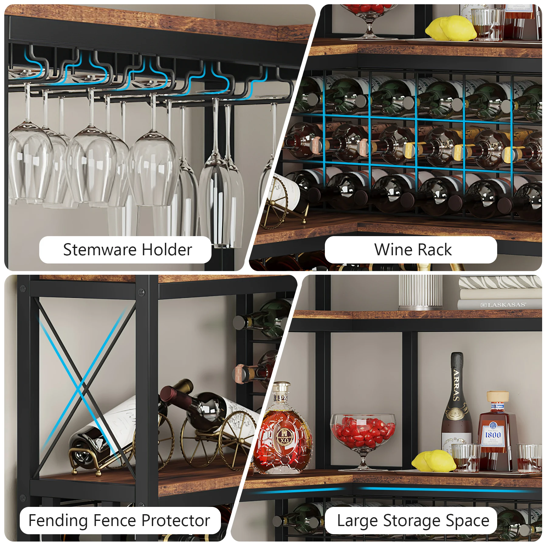 Bar Counter Racks Tribesigns 5 Tier Industrial Tabletop Bar Cabinet Glass Storage Shelves ...