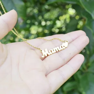 MW Fashion Custom 18K Gold-Plated Stainless Steel Name Heart Letter Choker: Mama Pendant Necklace for Mom Gifts