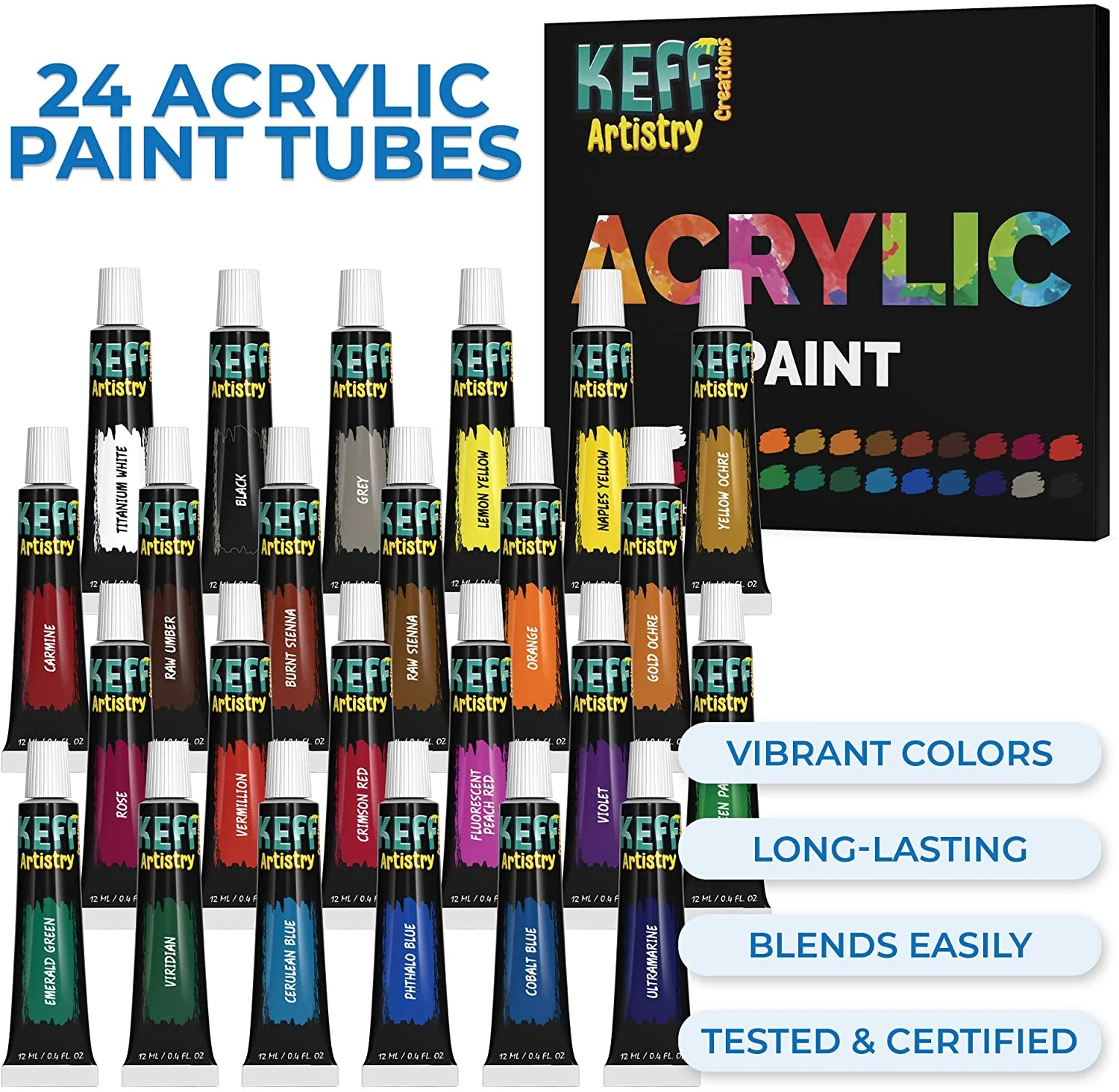 KEFF Creations Acrylic Paint Set - 54 Piece Professional Artist