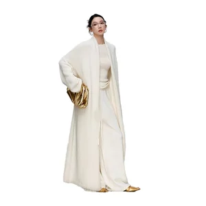 Wholesale Women's V Neck Super Soft Knitted Coat Loose Fit Plain Long Sweater for Autumn Solid Pattern