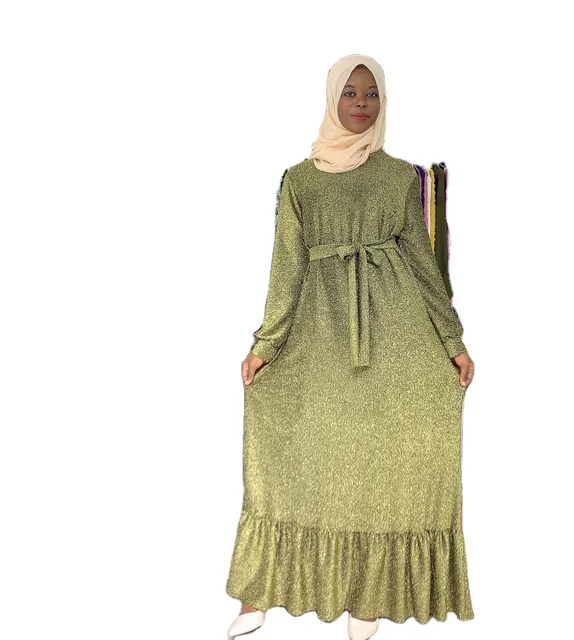 2021 Women Muslim Crystal Elegant Long-sleeve Casual expansion Dress Islamic Ladies Abaya