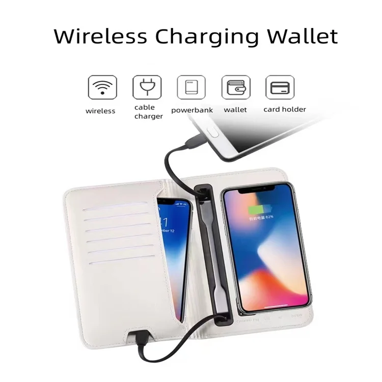 Man Credit Card Phone Wireless Charging Leather Wallet With Power Bank