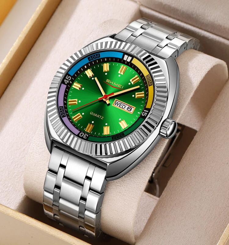 SKMEI Orologio Uomo Cronografo In Acciaio Inox – Impermeabile, Quarzato, Con Data – Stile Classico E Sportivo Per Interni Ed Esterni - 4