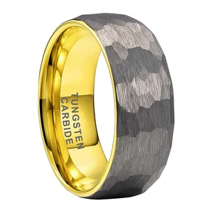 Coolstyle Jewelry  8mm Wholesale Two Tone Gold Plated Hammered Tungsten Ring for Men Women Fashion Engagement Wedding Band