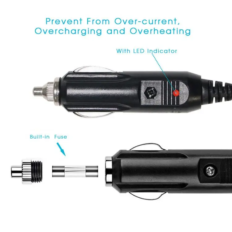 Cigar Power Adapter Charger with Dc 3a 12 Volt 2 Separate Fused Straight Type Auto Cables 12v Car Cigarette Lighter Plug for Car
