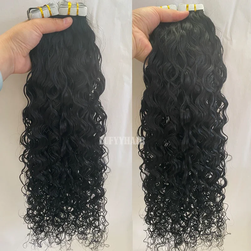 Extension per capelli umani con nastro a onde sciolte, 100 g, 40 pezzi, colore naturale brasiliano Remy_voghion.com