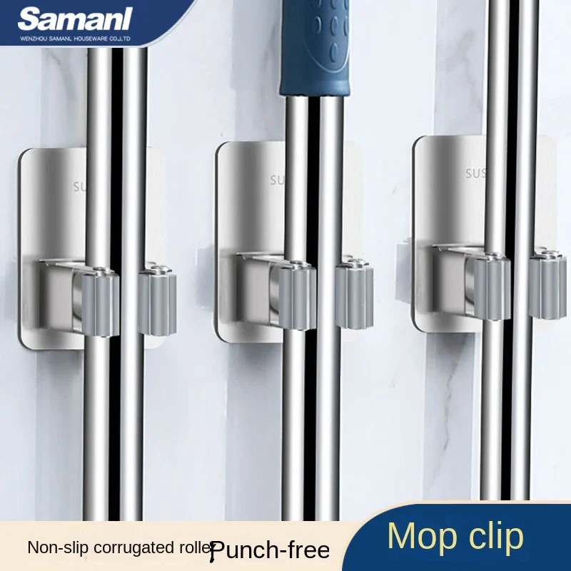 Rental Friendly No Drill Wall-mounted Holder for Mop Drying in Apartment Hallways or Closets