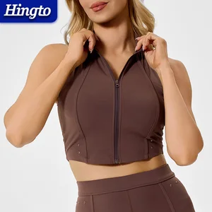 New Wholesale Custom Woman Yoga Top Solid Color Workout Sleeveless Top Yoga Vest Slim Fit Front Zipper Gym Tank Tops for Women