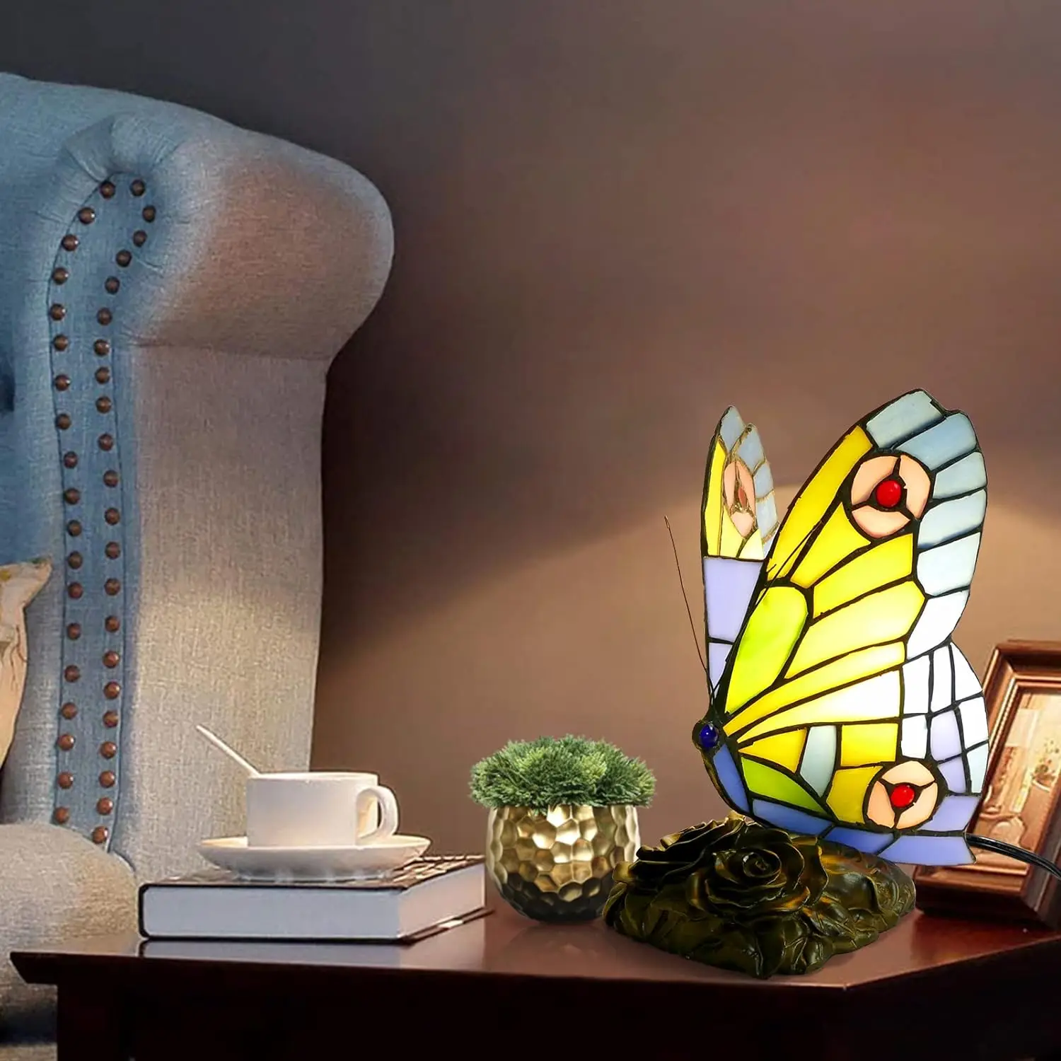 Butterfly Tiffany Style Stained Glass Table Lamp Vintage Table Lamp Night Light LED Bulb Included for Home Room Decor Gift